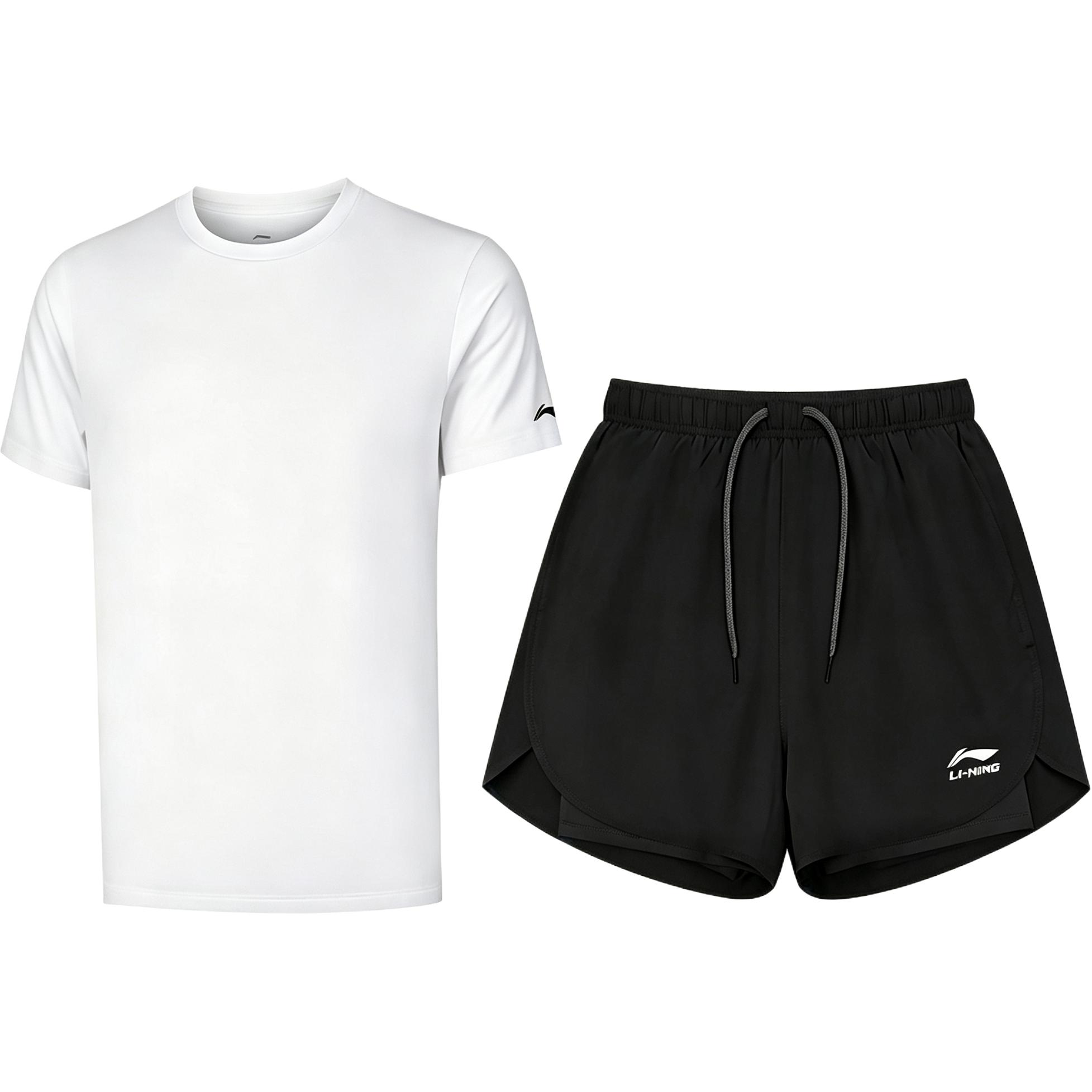 Li-Ning Однотонная футболка с логотипом, круглый вырез, ледяной шелк, быстросохнущая, дышащая, для фитнеса, повседневный спортивный комплект, мужские топы AS877863-11 L