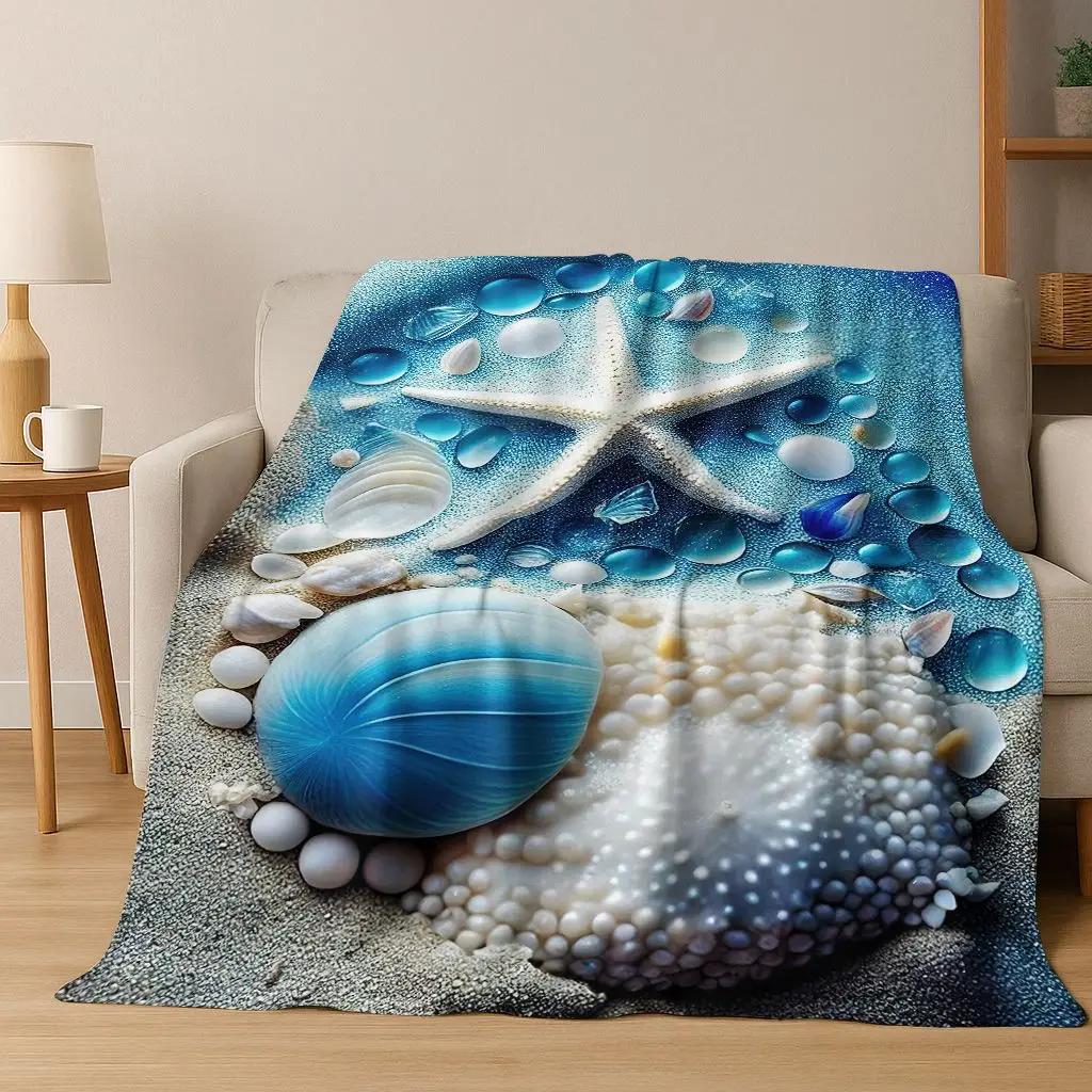Dream Starfish Shell Tropical Beach Art Flannel Throw Blanket Soft Cozy for Home Bedroom Bed Sofa Cover Gift