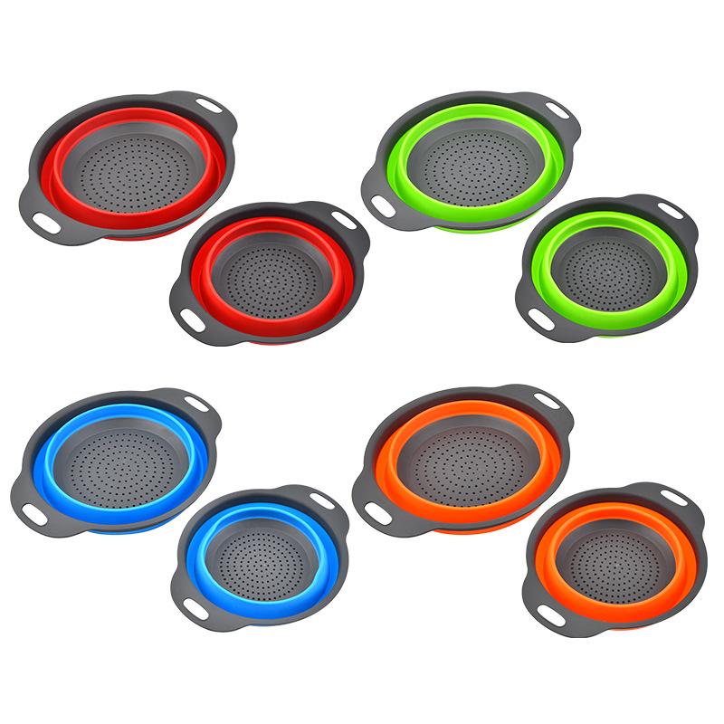 2Pcs Circular drain basket Retractable foldable fruit basket Round drain washing vegetable basket two-piece water filter basket