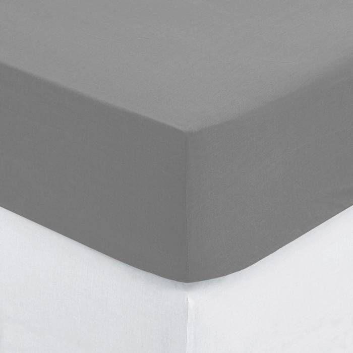 Drap-housse "Carina" Coton Gris Souris 90x190cm - Atmosphera Createur D'interieur