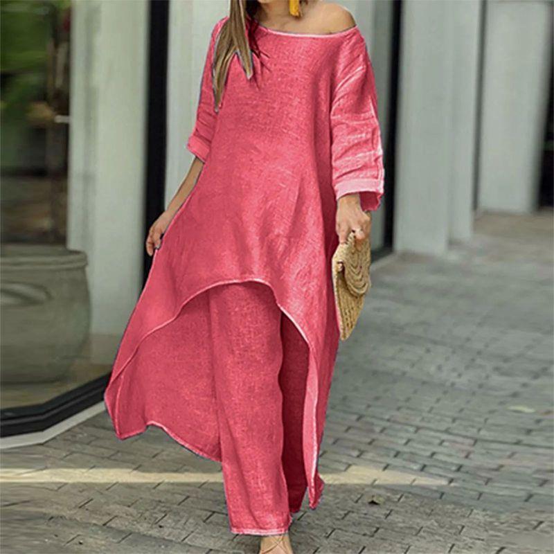 Irregular Long-Sleeve Wide-Leg Pantsuit Irregular Long Sleeve Loose Pants Suit