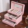 Minimalist High-end Jewelry Storage Box Pu Multi-layer Multi-function Large-capacity Jewelry Box with Mirror and Lock
