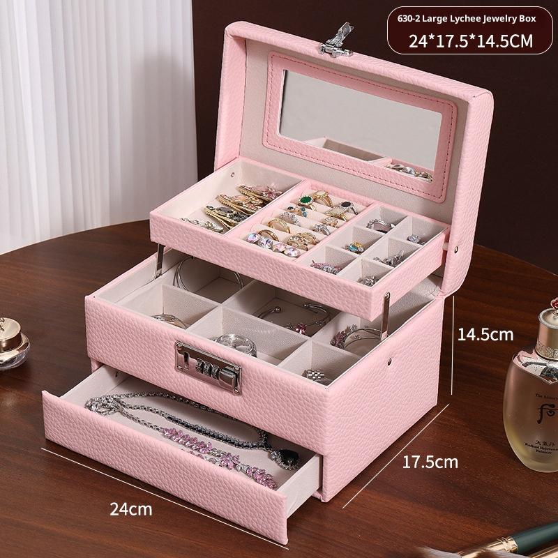 Minimalist High-end Jewelry Storage Box Pu Multi-layer Multi-function Large-capacity Jewelry Box with Mirror and Lock