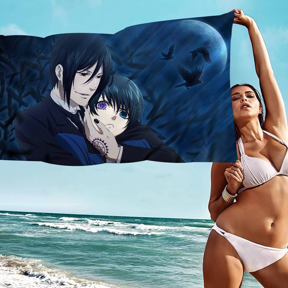 Manga Series Black Butlers Microfiber Printed Beach Towel Mountain Climbing Yoga Beach Swimming Running Absorbent Soft Towel