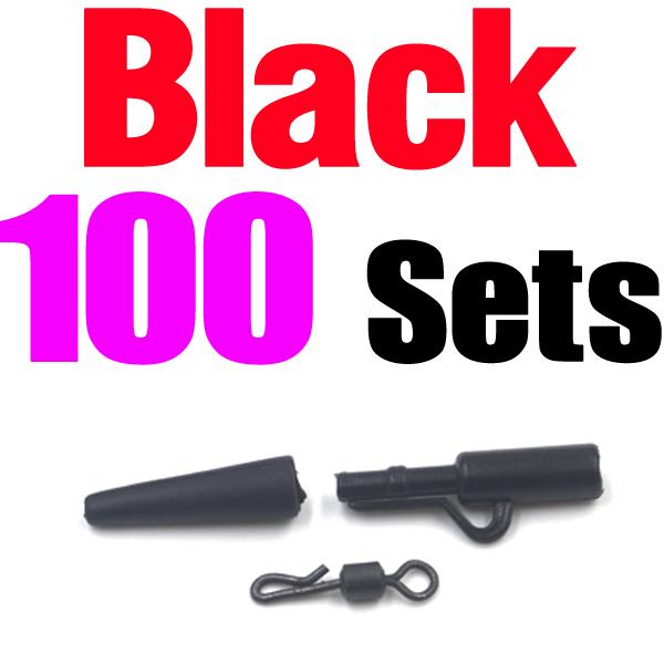MNFT 100 Sets/Bag Carp Fishing Soft Rubbers Tail Tube Rubber Tubes Safety Lead Clips Quick Change Snap Q-Shaped Rolling Swivel