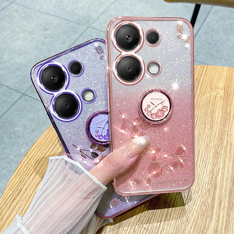 KADEM For Xiaomi Redmi Note 13 Pro 4G/Poco M6 Pro 4G Phone Case Rhinestone Decor Ring Kickstand TPU Cover