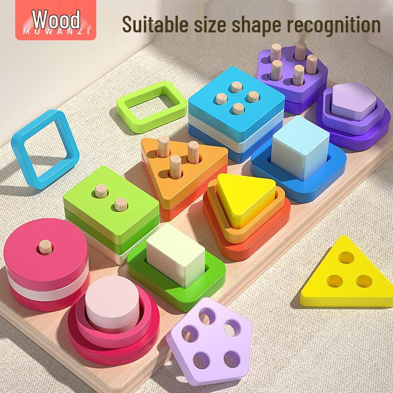 Montessori Wooden Geometric Shape Stacking Blocks for Early Education