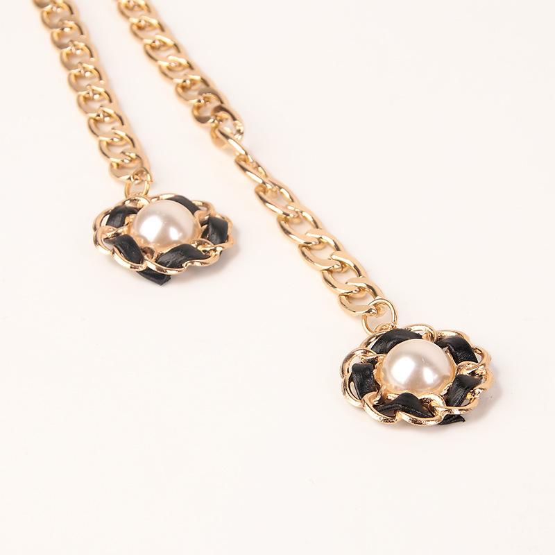 Sanyicai Women'S Waist Chain Metal Wear Leather Belt Dress Small Fragrant Wind Hanging Pearl Pendant Aluminum Chain With Jeans