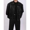 Men Loose Casual Short Pu Leather Turn Down Collar Street Fashion Jacket