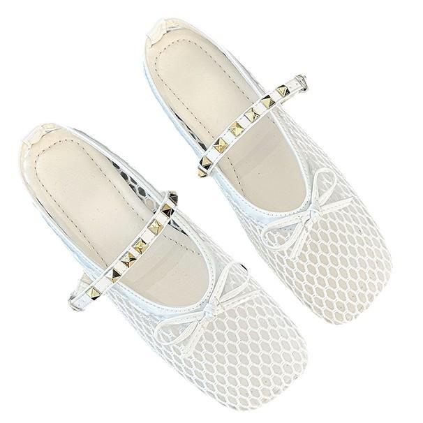 Niche Design Rivets with Hollowed-out Bag Head Half Slippers Women's Summer Wear a Pedal Breathable Fishing Net Shoes