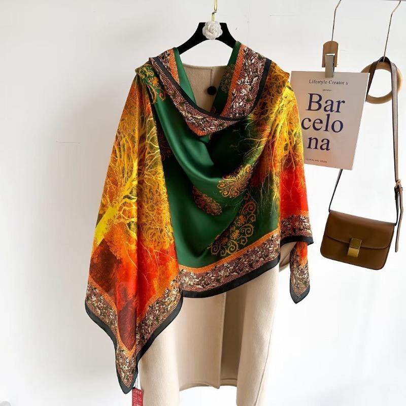 180x90cm Money Tree Printed Scarf Women's New Style Emulated Silk Thin Scarfs Fashion Versatile Headscarf Scarf Shawl