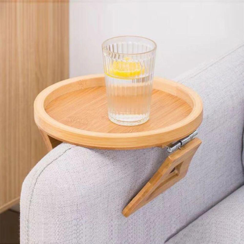 Foldable Sofa Tray Natural Wooden Clip-On Tray Coffee Table Sofa Side Table  Remote Control Storage
