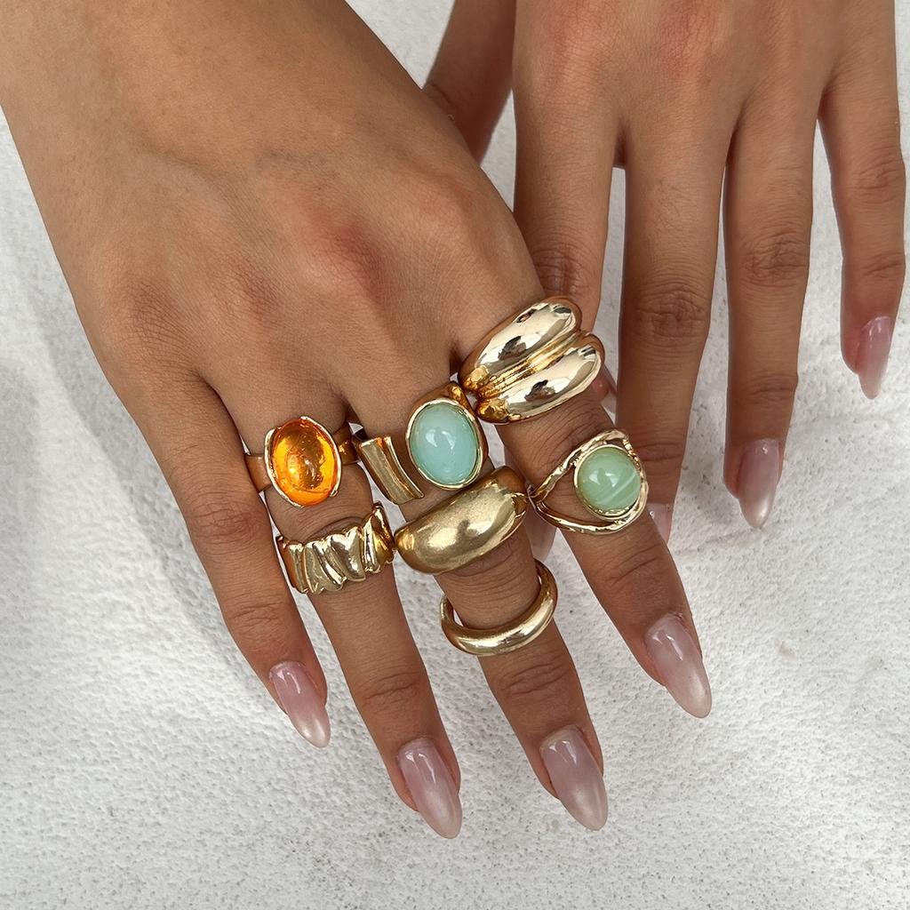 IF ME 7pcs/set Vintage Acrylic Rings For Women Men Girls Punk Gold Color Irregular Geometric Open Knuckle Joint Ring Jewelry