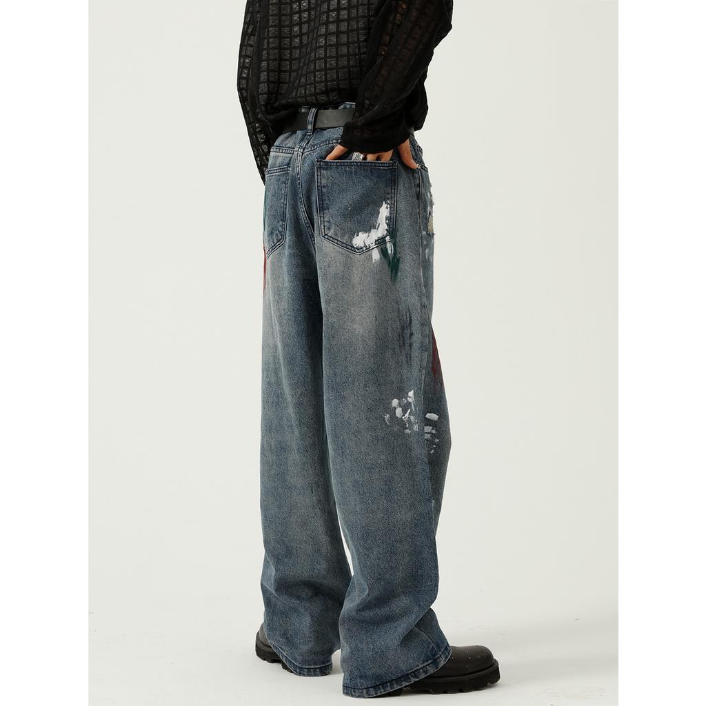 | Four Seasons New Product Ripped Design Sense Fried Street Skinny Wide Leg Jeans Men