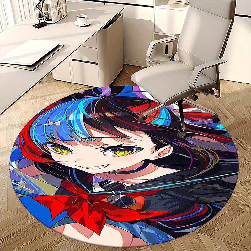 1pc Anime Design Round Carpet - Office Chair Mat, Non-Slip Rug for Home Decor, Living Room, Bedroom, Game Room