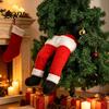 Funny Christmas Tree Leg Ornaments Elf Stuffed Ornaments, Santa Green/Red Legs Decorations, Poseable Creative Xmas Party Hanging Decor for Door Wreath
