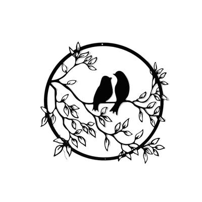 Metal Wall Art Bird On Branch Round Wall Art Bird Sign Wall Silhouette Bird Iron Artwork Hanging