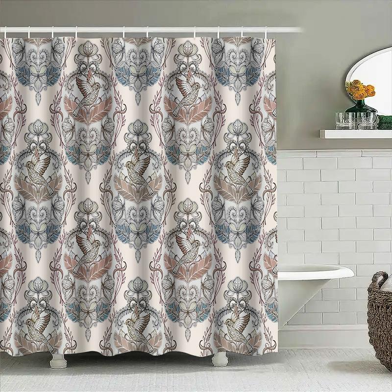 Vintage Floral Shower Curtain Botanical Pattern Bathroom Decor Farmhouse Rustic Washable Fabric Liner Backdrop