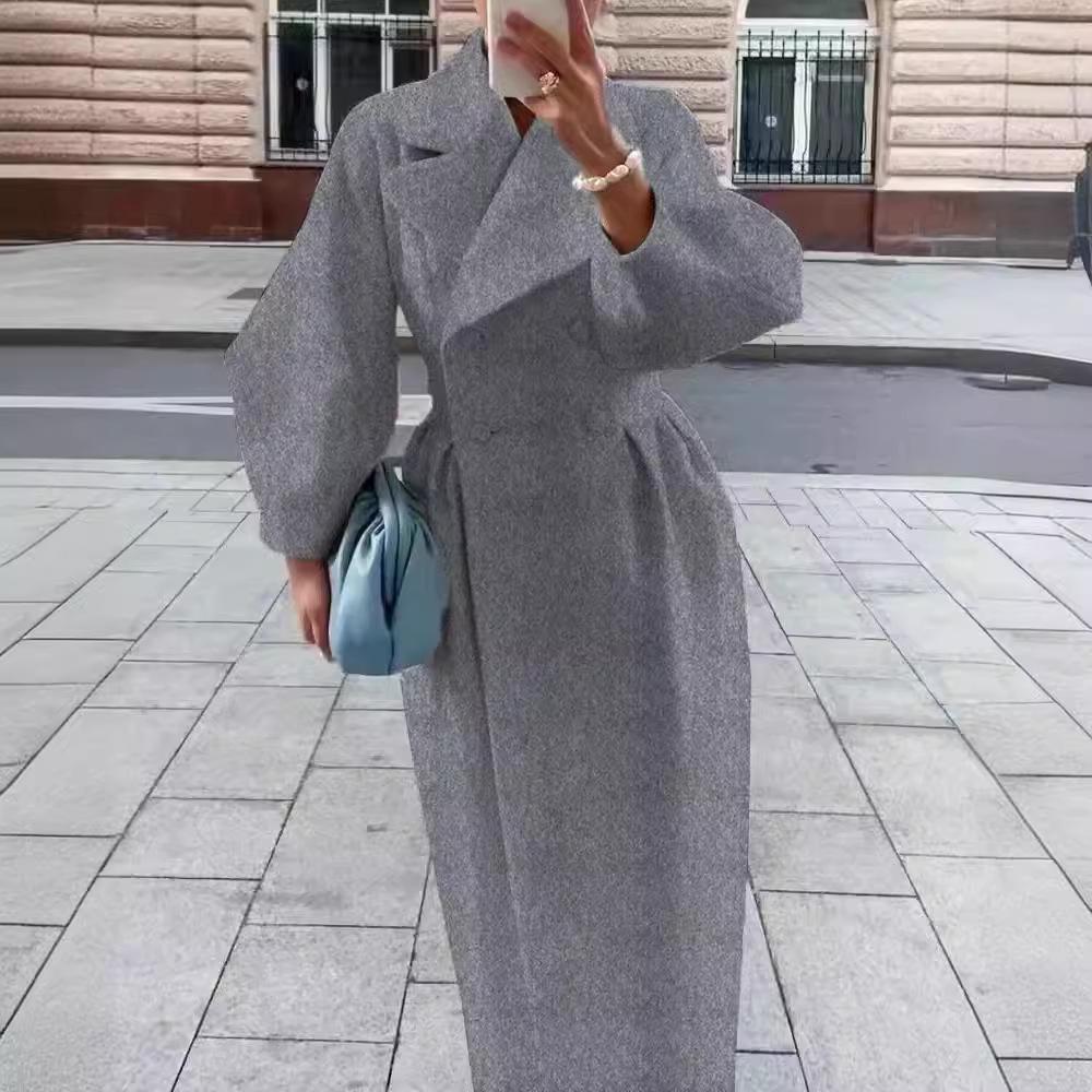 Retro European & American Lantern Sleeve Wool Coat with Large Lapel for Autumn and Winter