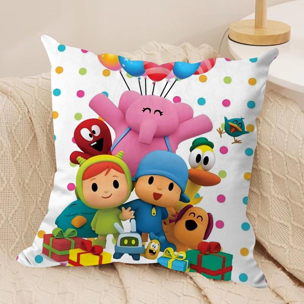 Cartoon Cute PPocoyo Cushion Cover Silky Short Plush DoubleSided Printed Pillow Case for Sofa All Seasons Home Decor Gift