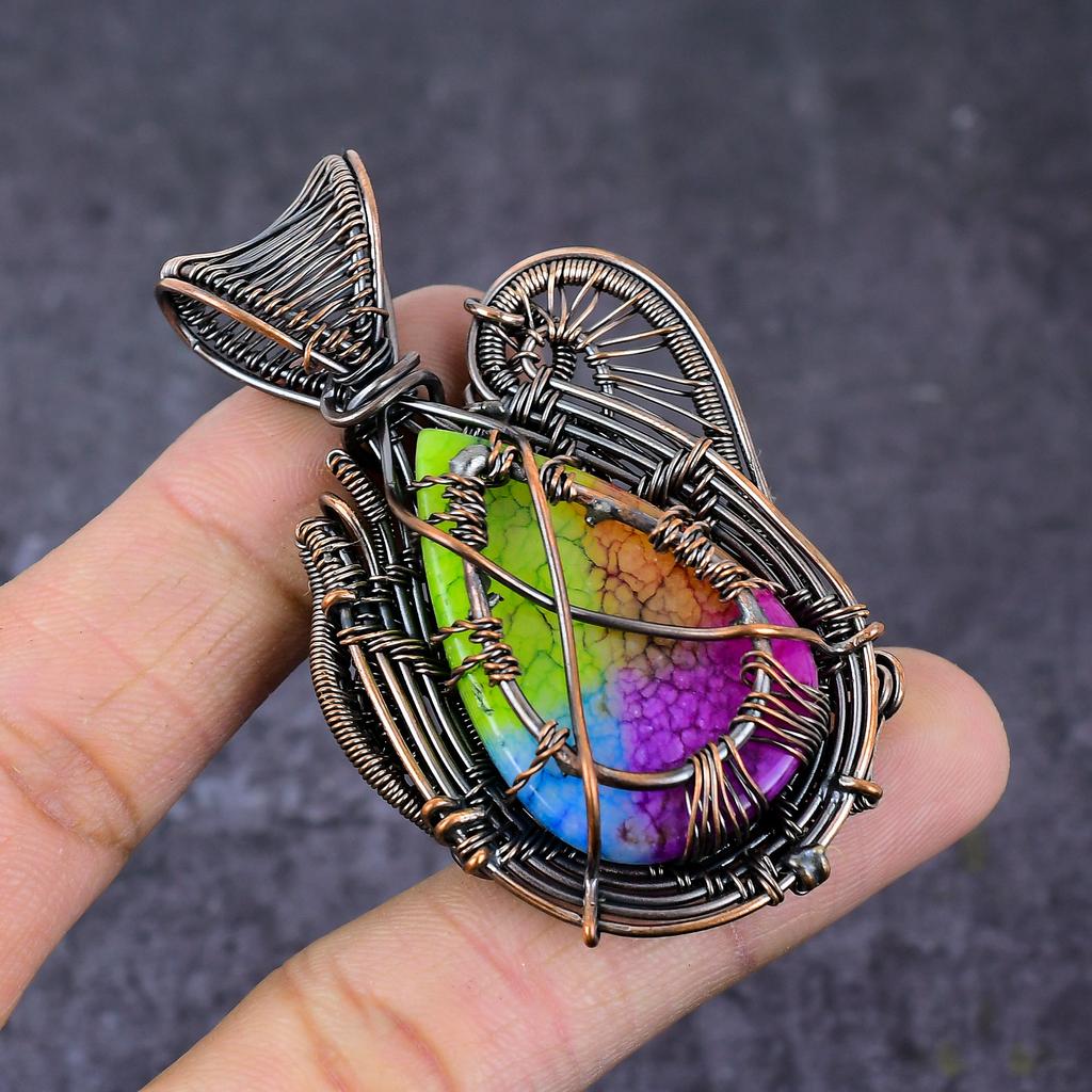 Rainbow Solar Quartz Handmade Copper Wire Wrap Tree Of Life Pendant 2.64" B5M87