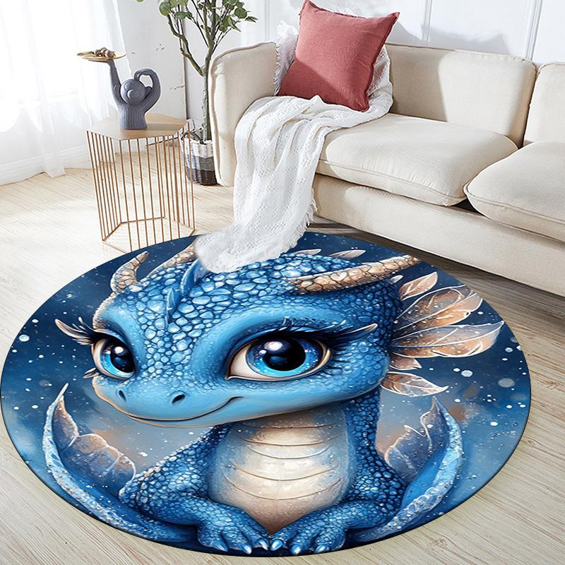 Blue Dragon Round Area Rug,Carpet Rug for Living Room Bedroom Sofa Playroom Decor,Non-slip Floor Mat