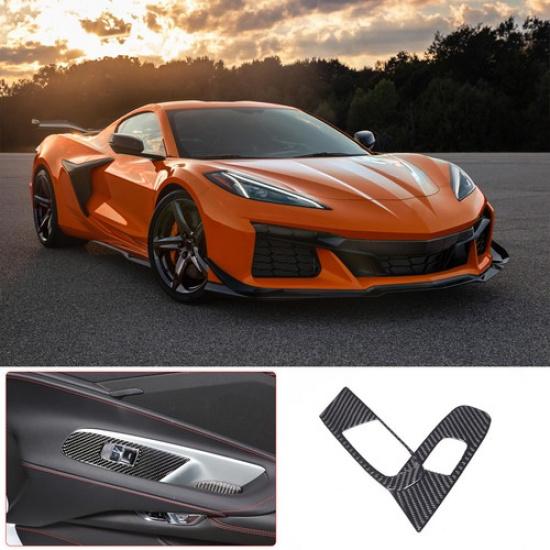 Soft Carbon Fiber Window Lift Switch Panel Cover Trim For Chevrolet Corvette C8