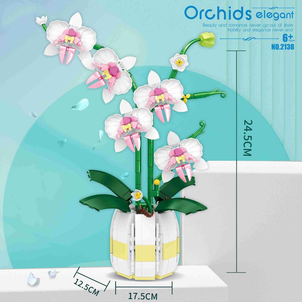 Bouquet Of Artificial Flower Orchid Potted Plants Building Blocks Model Brick Moc Girls Toys DIY Mom Gift For Adults