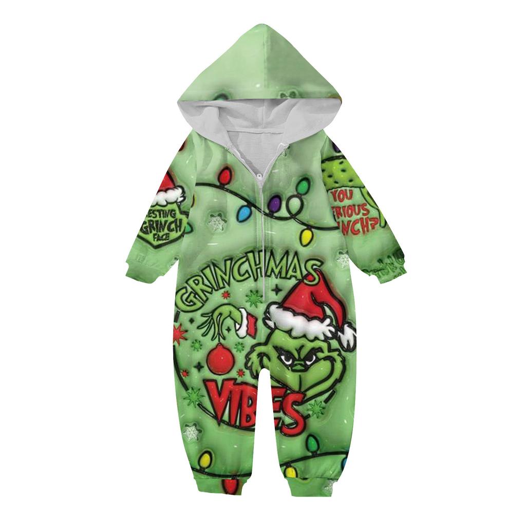 Parent-Christmas Printed Parent-Child Hooded Zip One-piece