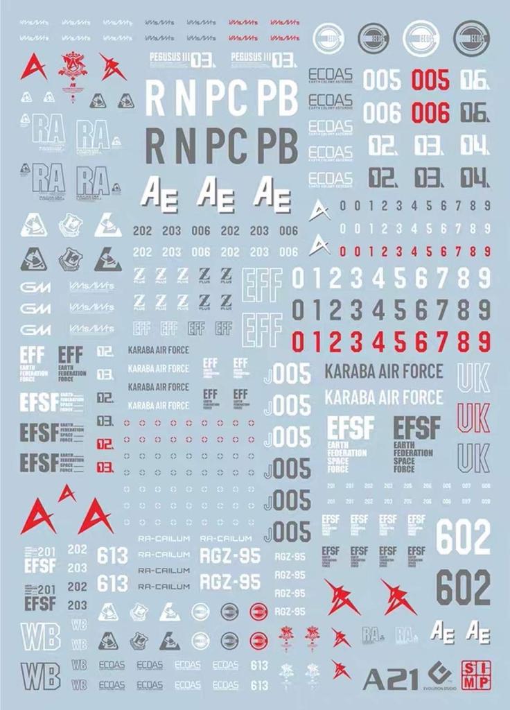 Decals for RE HiRM Robot MS Detail Up Federal General Fluorescent!! Water-slide HG, RG, MG, PG, (1/144, 1/100, UC0079, Purpose)