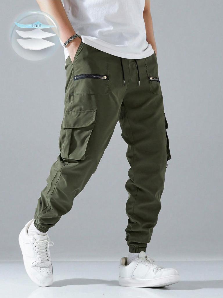 Autumn New Tied Tote Overalls Men's Trend Versatile Outdoor Multi-bag Pants Men's Summer Thin Casual Sweatpants