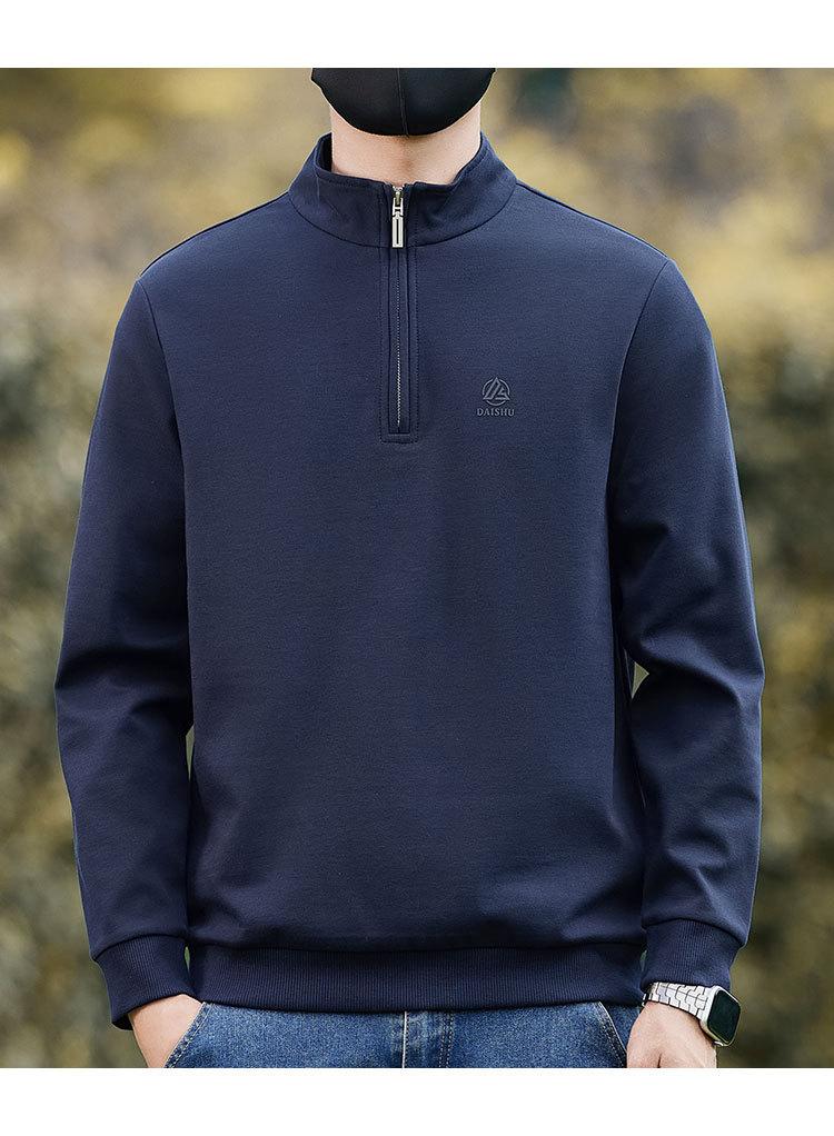 Far Infrared insulation/7A Antibacterial/cotton Blend with Mulberry Silk and Cotton Zipper Semi High Neck Men's Long Sleeved Sweatshirt