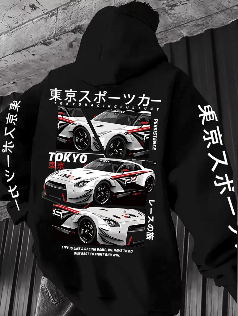 Herren Herbst/Winter Lässiges Locker geschnittenes Europäisches Dunkler Stil Y2K Retro Kapuzenpullover, Tokyo Racing Kultur Kapuzenpullover