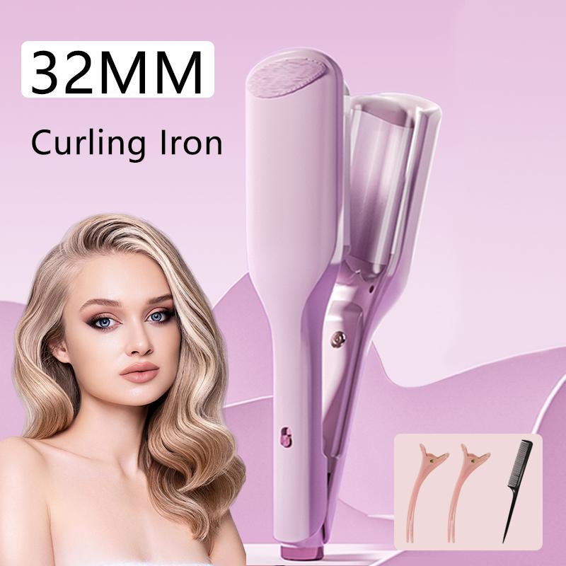 32 Mm Seramik Pembe Dalgalı Kıvırcık Saç Maşası Saç Düzleştirici İyonik Derin Dalgalı Plaj Dalgaları Kıvırcık Saç Maşası 1,25 İnç Saç Aleti