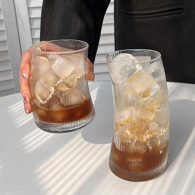 325Ml/500Ml Cocktail Glass Cups Transparent Striped Cups Creative Household Crescent-Shaped Cups Outdoor Camping