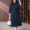 ZANZEA Women Casual Turn Down Collar Solid Color 3/4 Sleeve Loose Dress