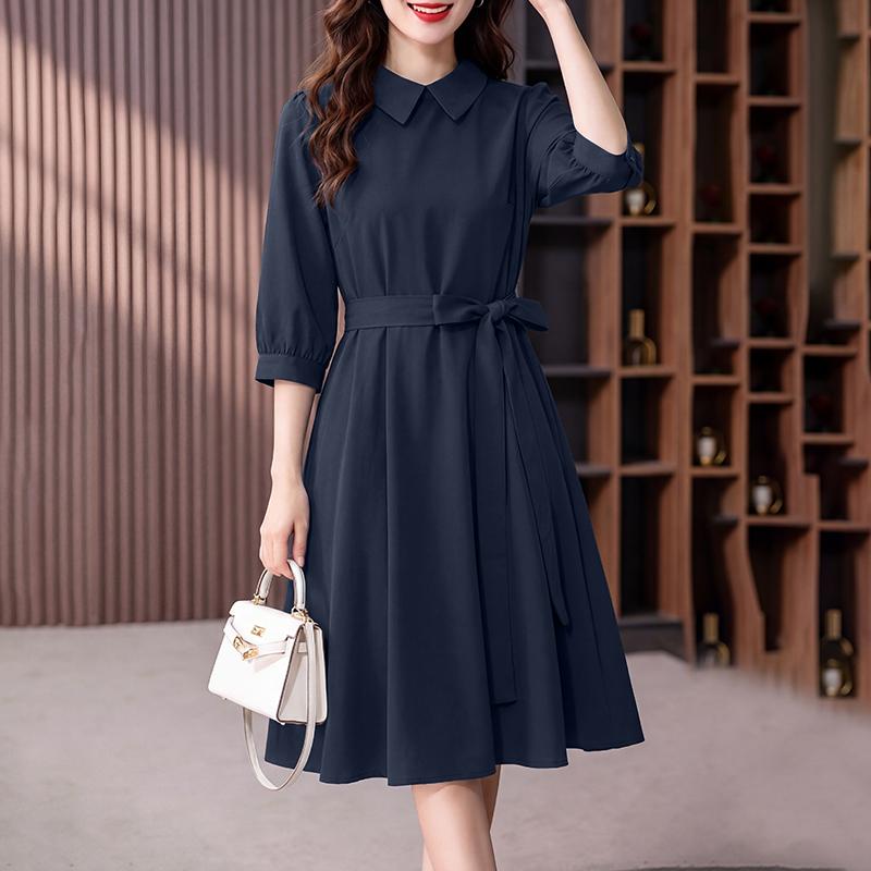 ZANZEA Women Casual Turn Down Collar Solid Color 3/4 Sleeve Loose Dress
