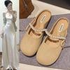 Baotou half slippers women's summer wear casual and versatile 2025 new pearl one-pedal flat sandals lazy shoes