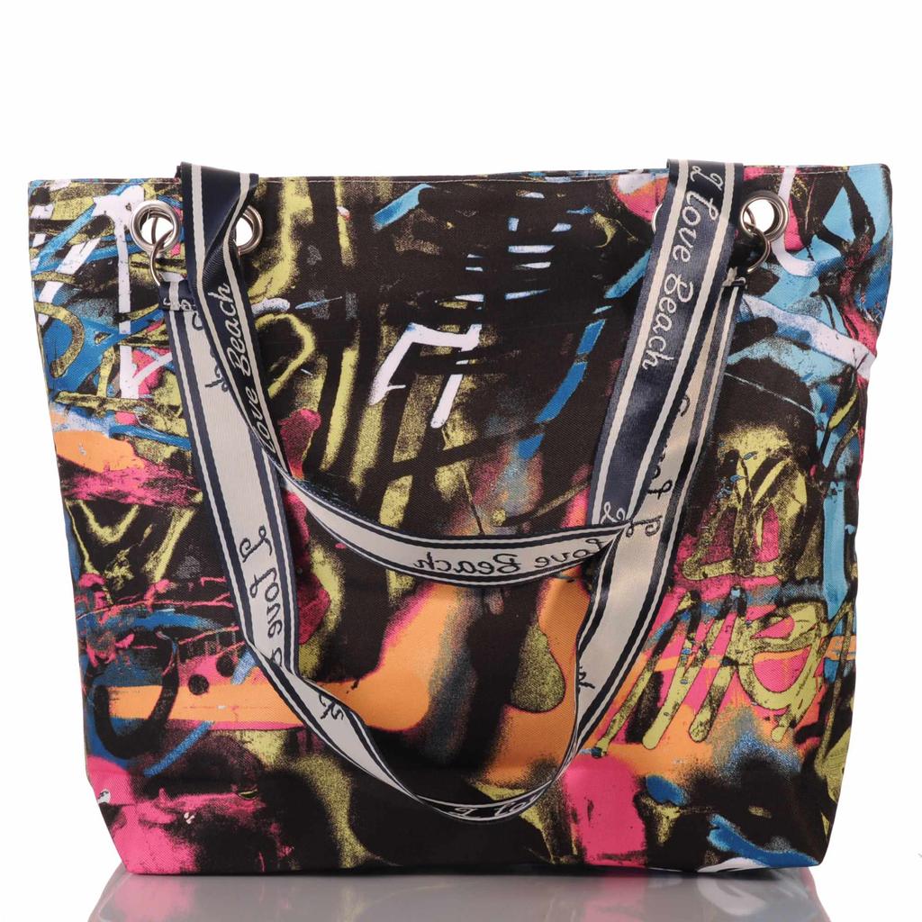 Bunte Graffiti Strandtasche mit Reißverschluss