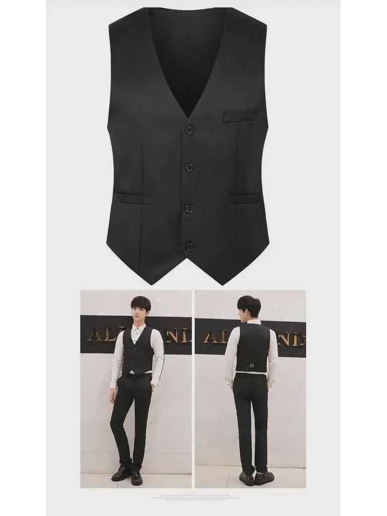 Men's Korean Style Slim Suit Vest - Business Casual for Spring & Autumn, Professional Groomsmen Dress Vest
