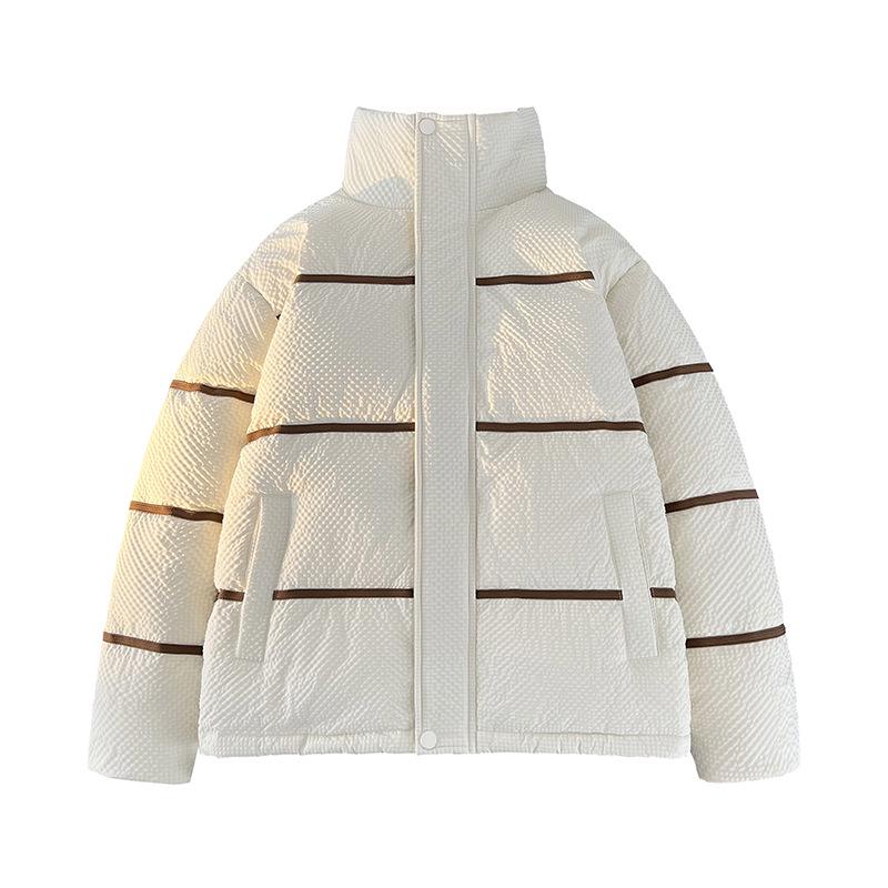 

Unisex Stylish Striped White Duck Down Jacket - Trendy, Youthful, Warm Outerwear 3XL брудно-білий