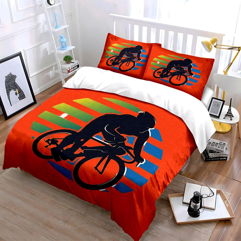 Cyclist Silhouette Art Print Bedding Duvet Cover Set Duvet Cover Pillowcases (1*Duvet Cover 2*Pillowcases, without duvet insert)