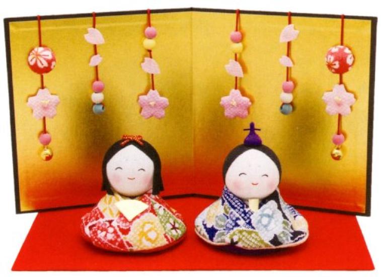 Fuku Hina Doll with Flower Handmade Chirimen Craft Nagomi Japanese Goods Hina Doll "Osumasu Screen"
