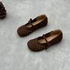 Johnature Handmade Genuine Leather Hollowed Out Women's Flat Shoes Retro Round Toe Soft Cowhide Sandals