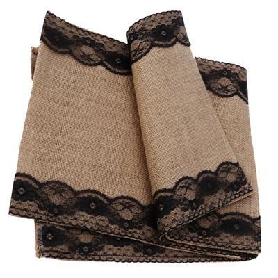 275x30cm Burlap Table Runner with Lace Edging Rustic Elegant Linen Dining Table Runner for Wedding Baby Shower Christmas Party