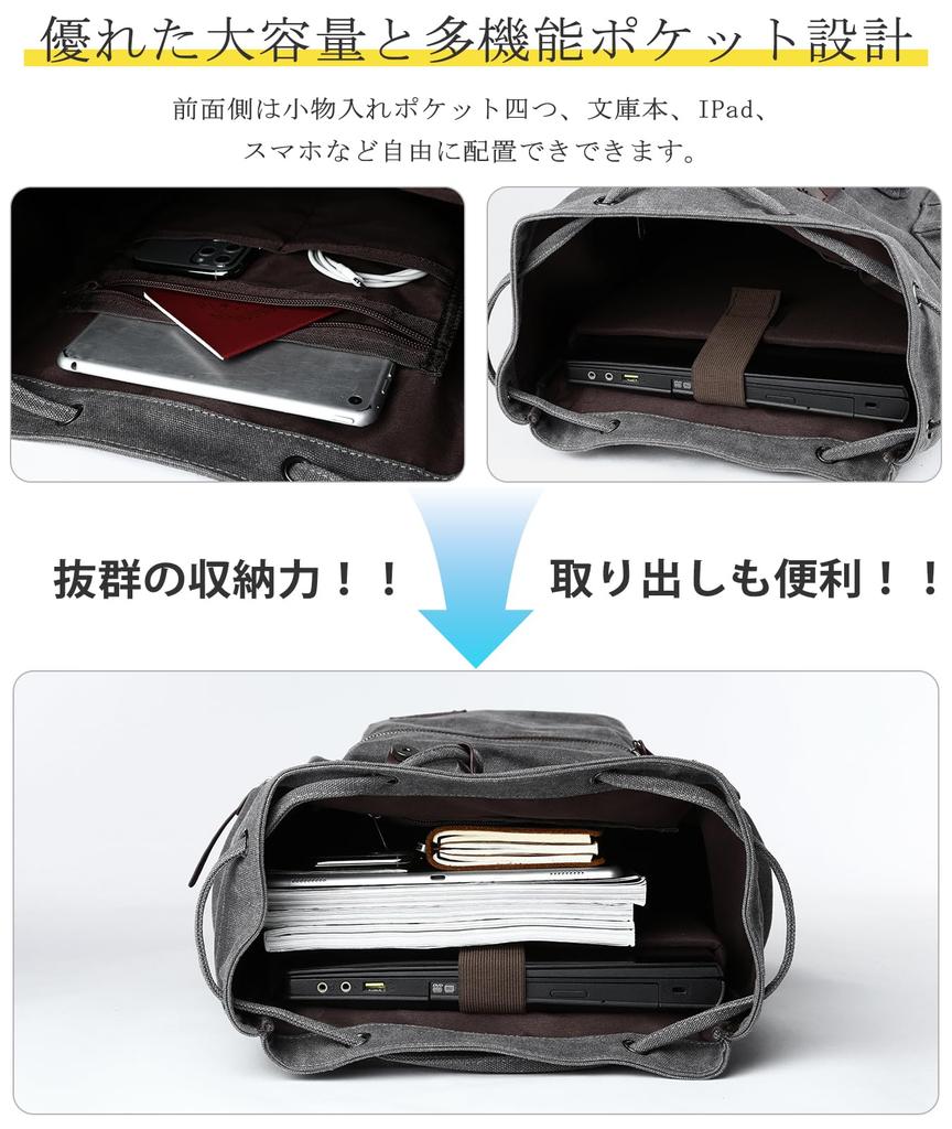 Canvas Flap Large Junior High Travel [SIMRADIA] Backpack, Backpack, Rucksack, Men's, Women's, Capacity, A4, 15.6-inch PC, Lightweight, Thin, School,