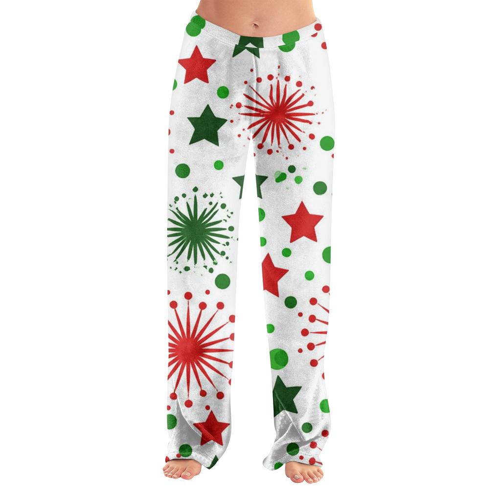 Women's Christmas Print Pants, Plush Casual Pants for Holiday Wear