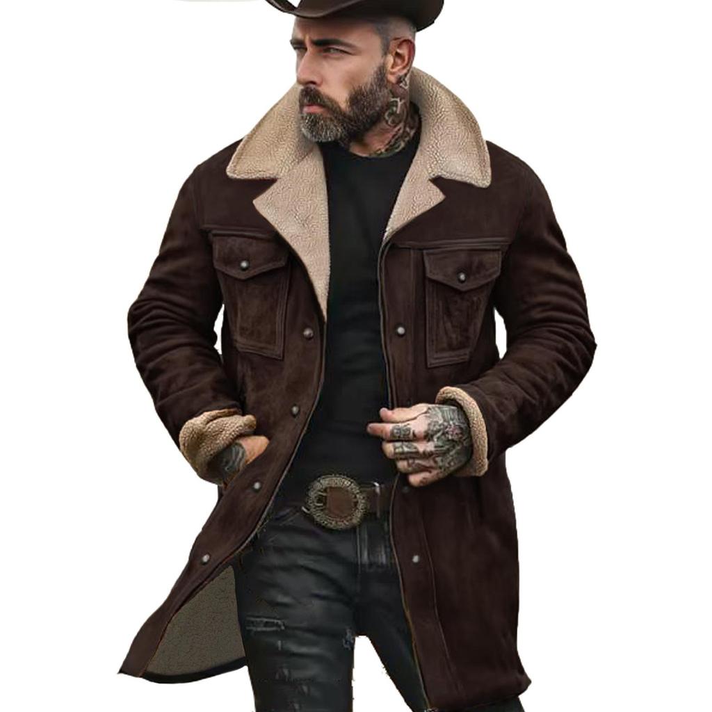 Men's Cross-Suede Velvet Color Block Jacket, Multi-Pocket Zipper Coat, 2025 Autumn/Winter Collection
