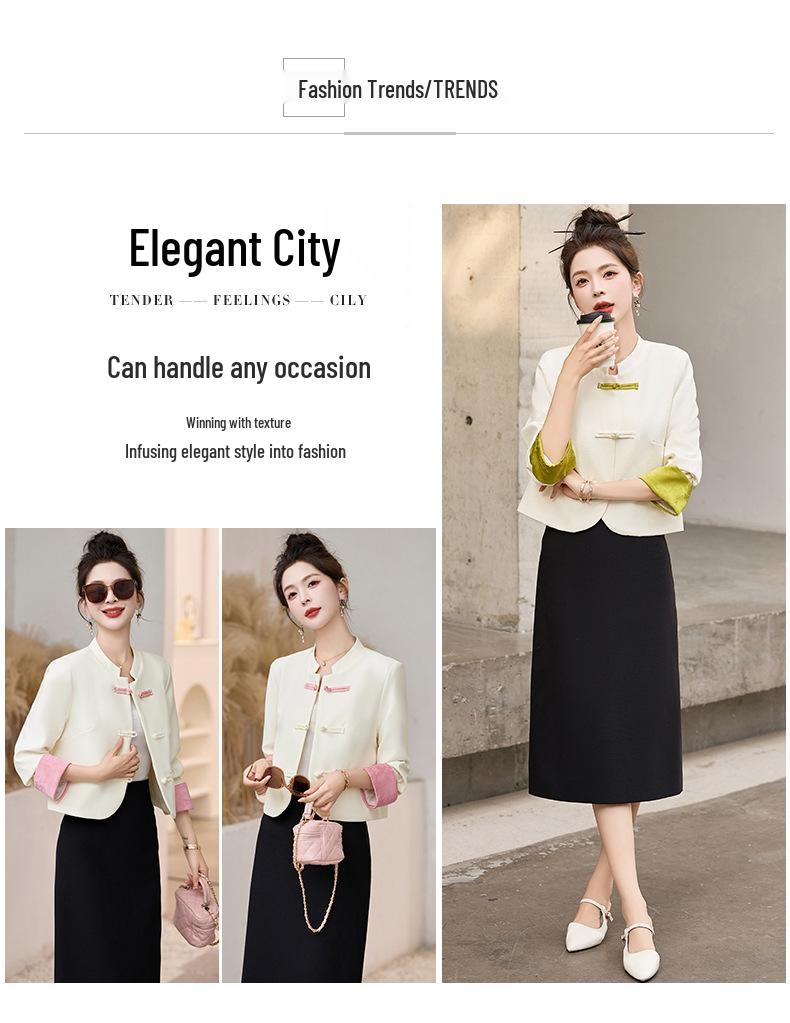 2024 Autumn Women's Two-Piece Set: Pan Buckle Jacket & Mid-Length Skirt - New Chinese National Style DJ5803