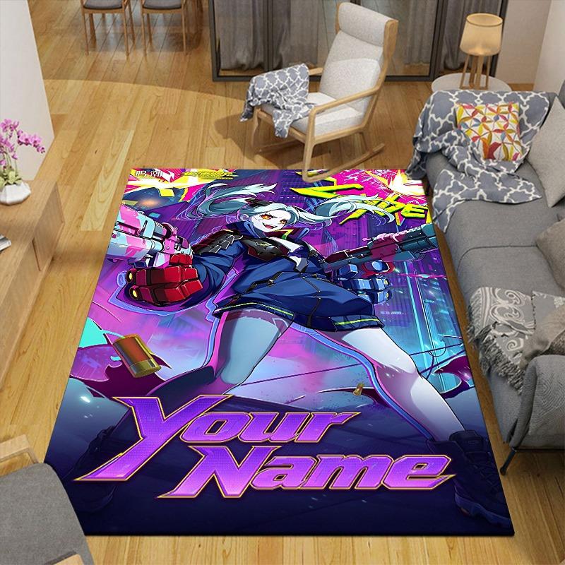 Custom 1Pc Cyberpunk Anime Battle Girl Flannel Personalized Rug Non Slip Floor Mat Soft Carpet for Living Bedroom Office Home Decor Gift